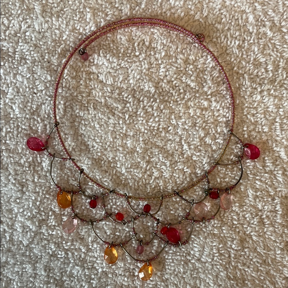Vibrant Beaded Necklace with Pink and Orange Accents